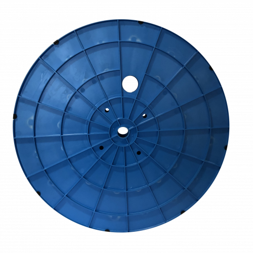 Blaue Kunststoffspule frontal